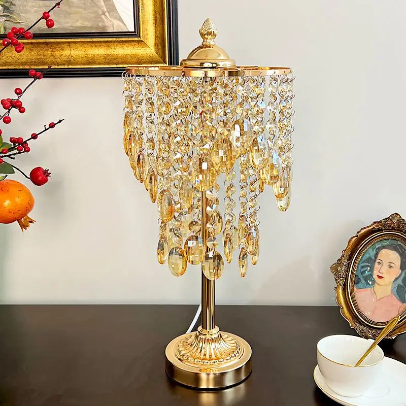 DecorBites™ Crystal Glass Table Lamp with Round Stand for Bedroom Living Room