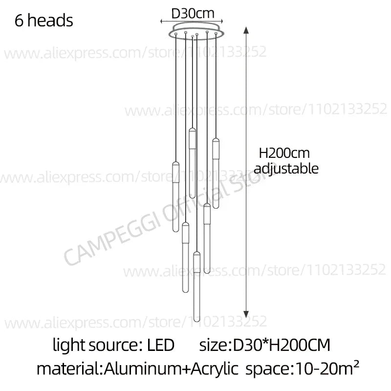 DecorBites™ LED Nordic Cylinder Chandelier: Modern Indoor Lighting for Staircase & Decoration