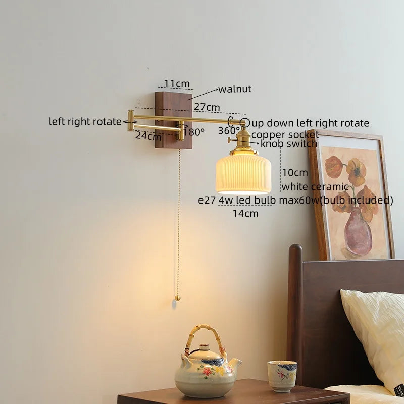 DecorBites™ Ceramic Copper LED Wall Light | Modern Bedside Lamp with Pull Chain Switch