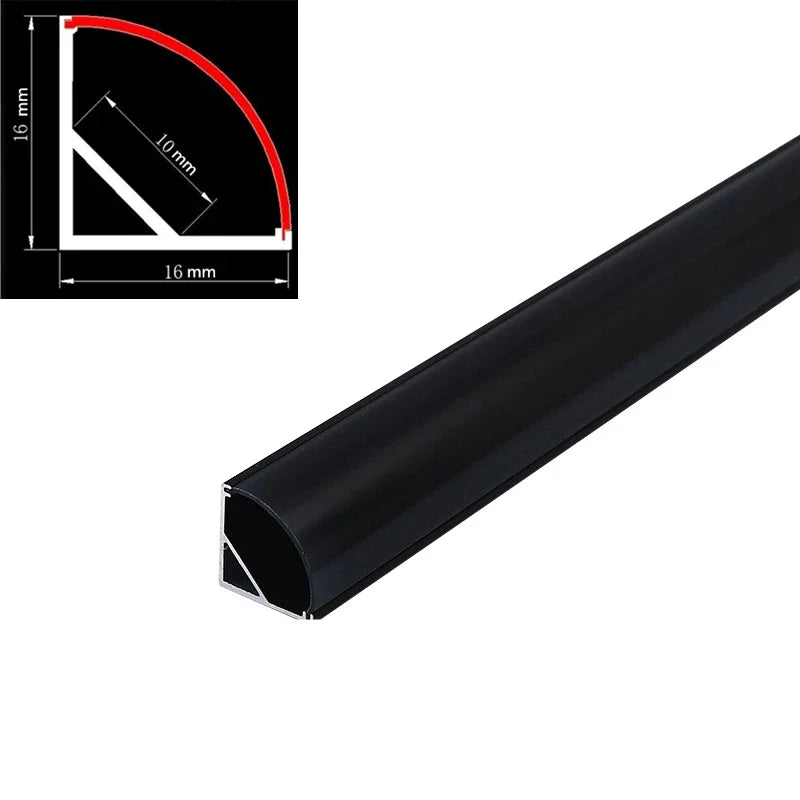 DecorBites™ Black V LED Aluminum Profile with Milky Cover for Strip Light in Corner Cabinets