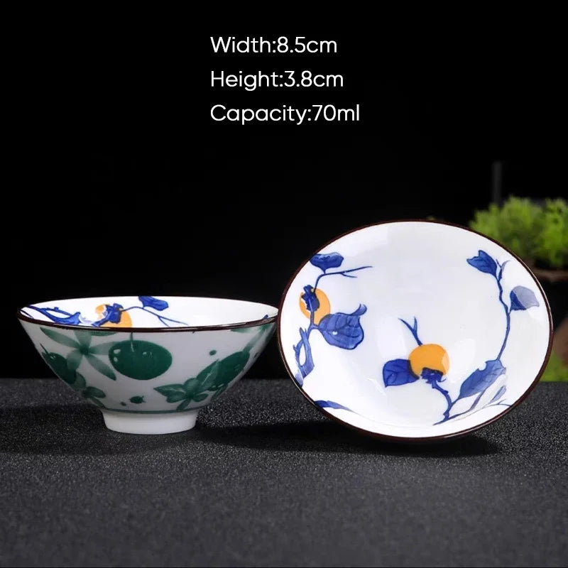 DecorBites™ Blue & White Ceramic Kung Fu Tea Cup - Japanese Style Porcelain Sake Cups