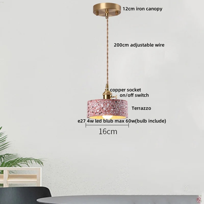 DecorBites™ Black Terrazzo Stone LED Pendant Lamp Modern Nordic Hanging Lights