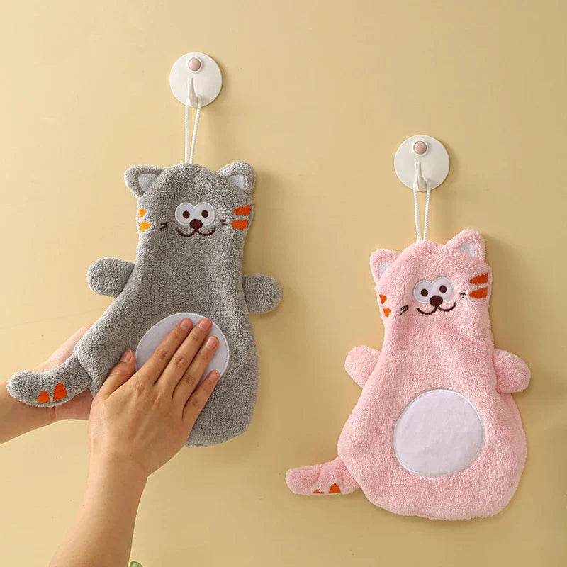 DecorBites™ Cartoon Cat Coral Velvet Hand Towels: Soft, Cute, Quick Dry Bath Towels