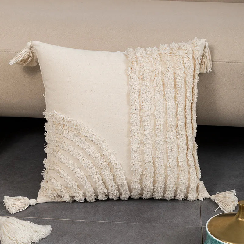 DecorBites™ Geometric Tufted Fringed Cushion Cover for Stylish Home Decor
