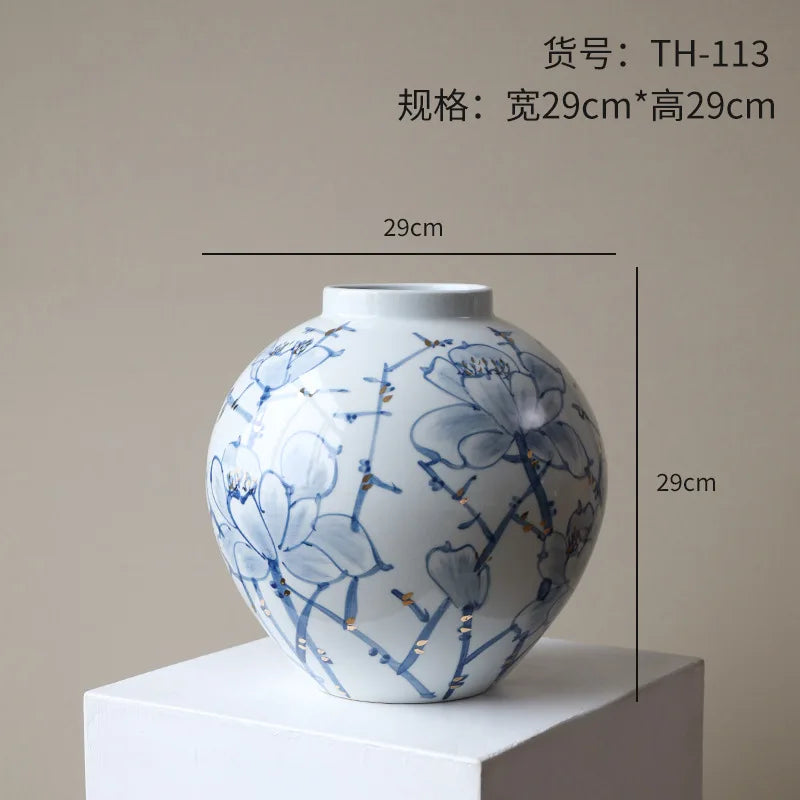 DecorBites™ Blue and White Porcelain Ceramic Vase for Stylish Home Decor