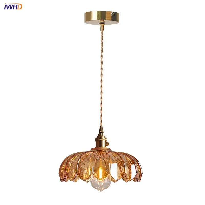 DecorBites™ Amber Glass LED Pendant Lamp 200cm Wire Adjustable Nordic Modern Simple Hanging Lights