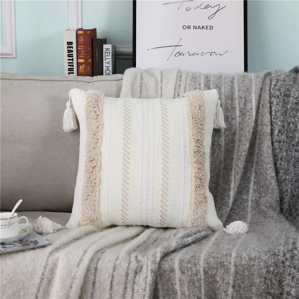 DecorBites™ Boho Woven Tassel Tufted Throw Pillow Case for Sofa Bed Chair