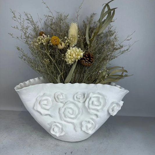 DecorBites™ Embossed Rose Ceramic Flower Vase Handmade Porcelain Craft Home Decor