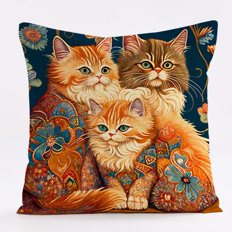 DecorBites™ Cat Design Linen Pillowcase 45x45cm for Home Decor and Cushion Covers