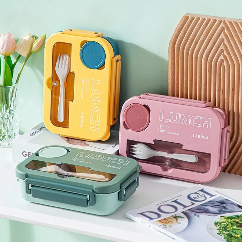 DecorBites™ Kids' 1300ML Lunch Box Set with Utensils – Microwave Safe Bento Container