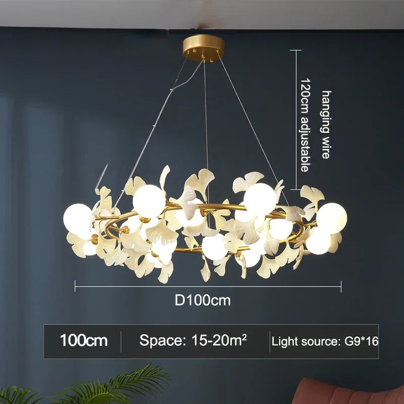 DecorBites™ LED Gingko Leaf Branch Ceiling Chandelier Modern Living Room Bedroom Light