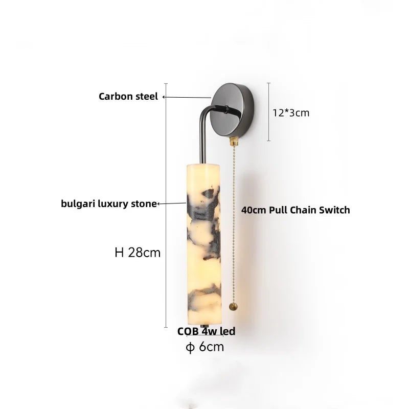 DecorBites™ Carbon Steel LED Wall Lamp with Pull Chain Switch & Marble Stone Fixtures