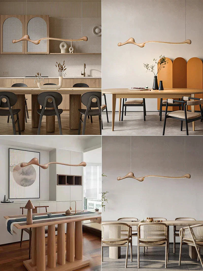 DecorBites™ Ash Wood LED Pendant Lights: Dimmable, RC/APP Controlled for Indoor Decor.