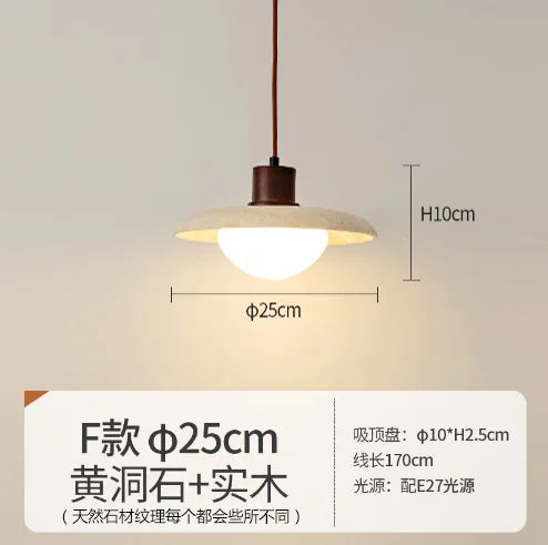 DecorBites™ Japanese Wooden Stone Chandelier Pendant Light, Wabi-Sabi Style Yellow Cavity-Stone Lamp