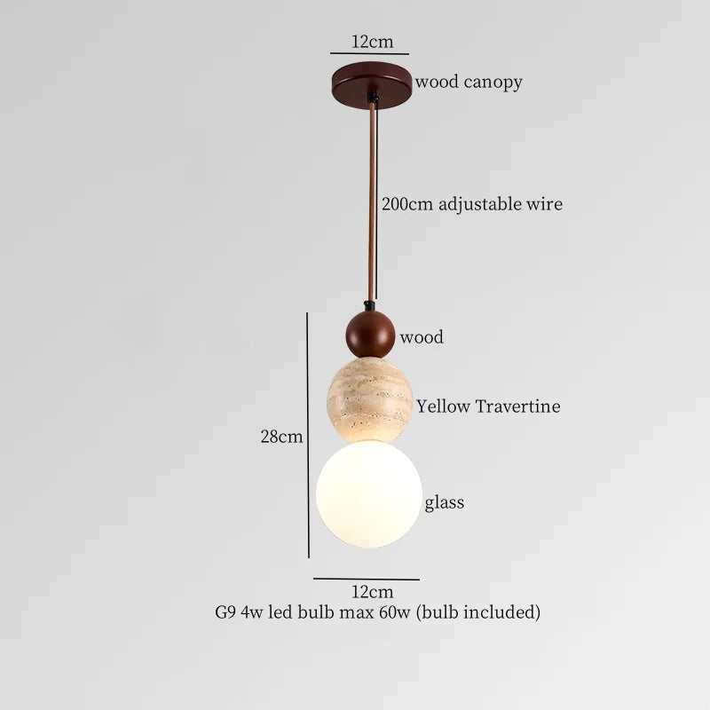 DecorBites™ Japanese LED Hanging Lamp Yellow Travertine Pendant Lighting for Bedroom and Dining Room