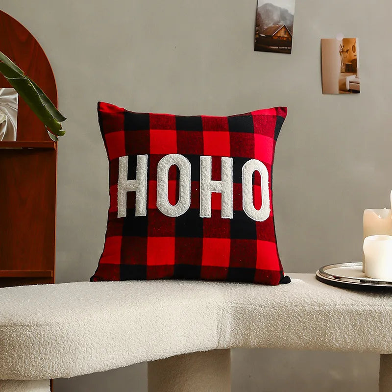 DecorBites™ Christmas Letter Embroidery Plaid Cushion Cover Set