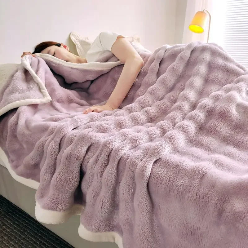 DecorBites™ Bubble Velvet Blanket: Soft Cozy Flannel Sofa Cover, Single/Double, Office Nap & Air Conditioning