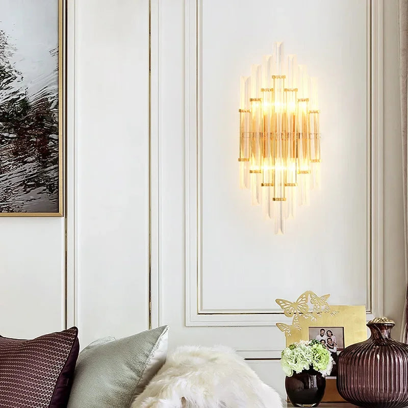 DecorBites™ Crystal Gold LED Wall Sconce Modern Light for Bedroom Living Room Home Decor