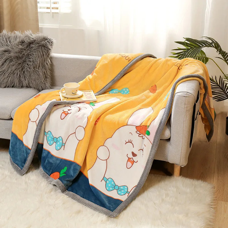 DecorBites™ Cartoon Flannel Blanket: Soft & Skin-Friendly for Summer & Autumn Beds.