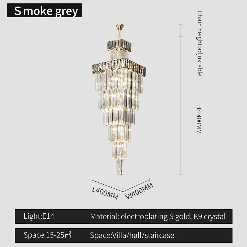 DecorBites™ Crystal Chandelier: Duplex Villa Spiral Staircase Pendant Light