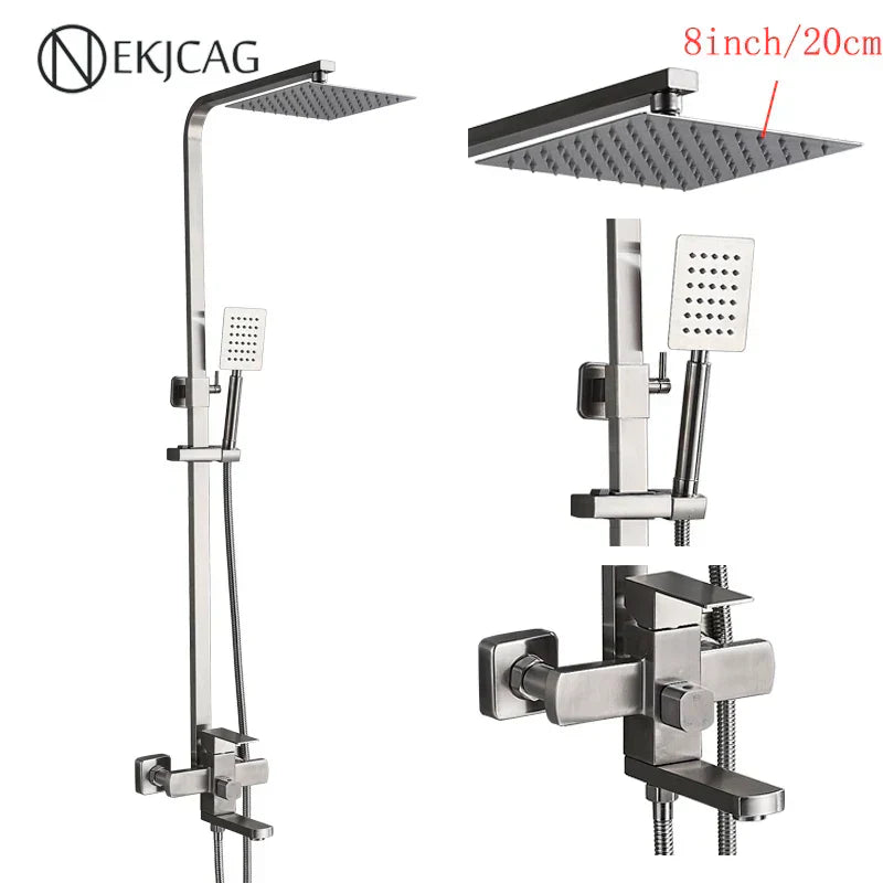 DecorBites™ Black Stainless Steel Shower Faucet Set with Waterfall Outlet - Chrome Bathtub Tap
