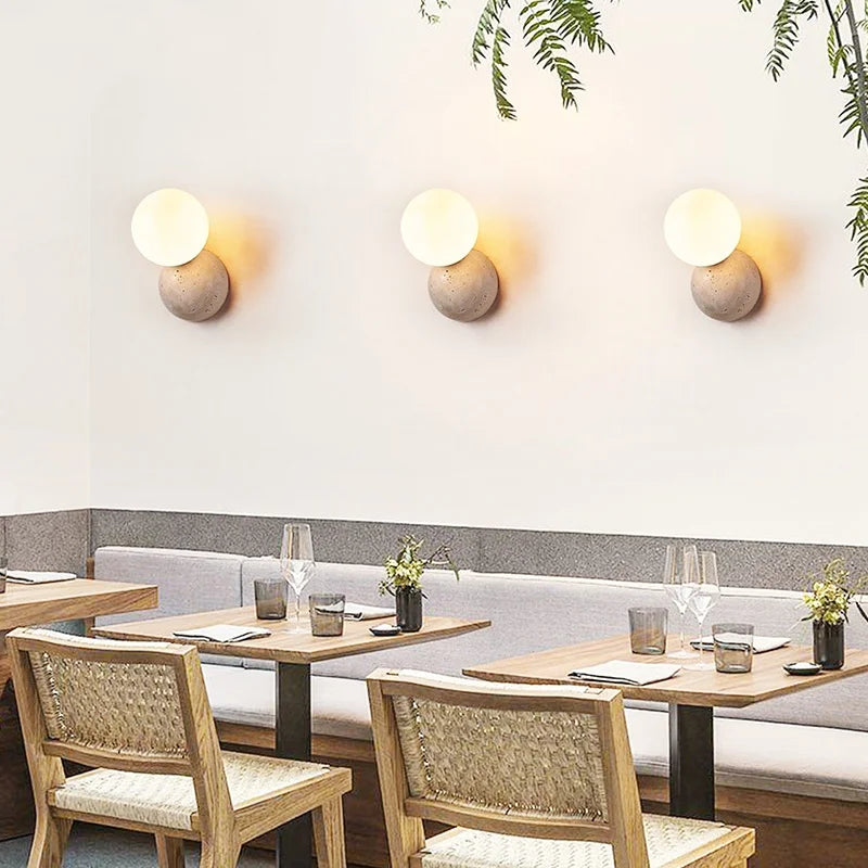 DecorBites™ Yellow Travertine LED Wall Sconce with Nordic Modern Glass Design