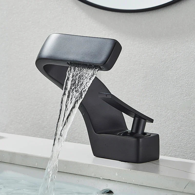 DecorBites™ Black Waterfall Bathroom Basin Faucet Cold Hot Mixer Deck-mounted Simple Design