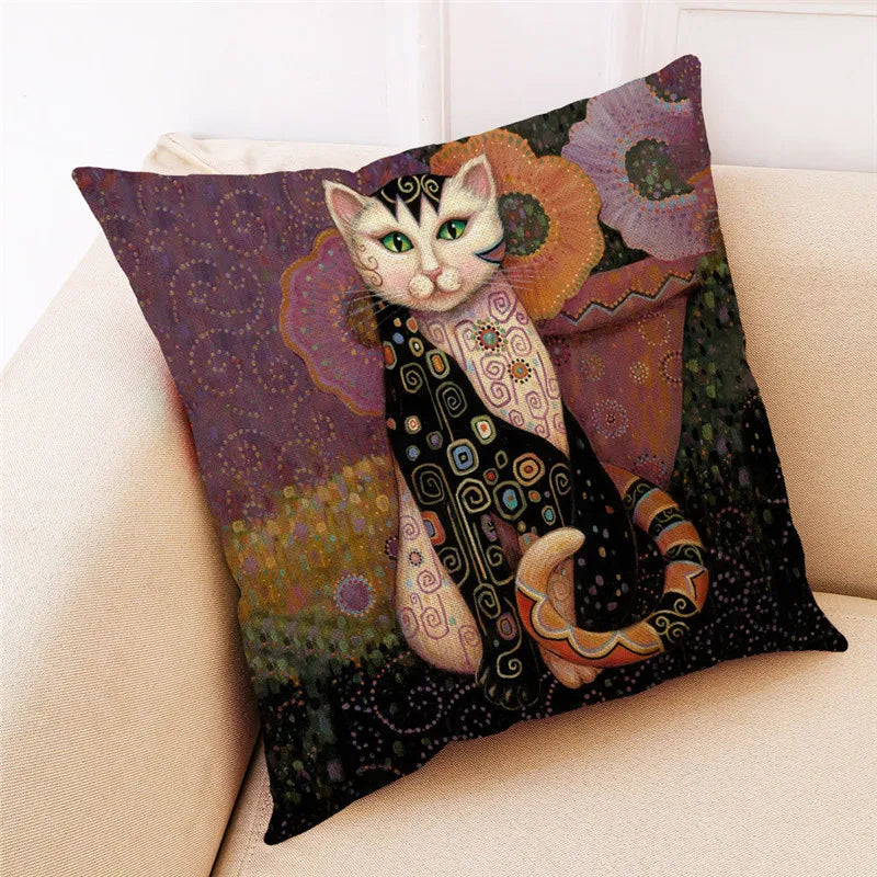 DecorBites™ Cat Design Linen Pillowcase 45x45cm for Home Decor and Cushion Covers