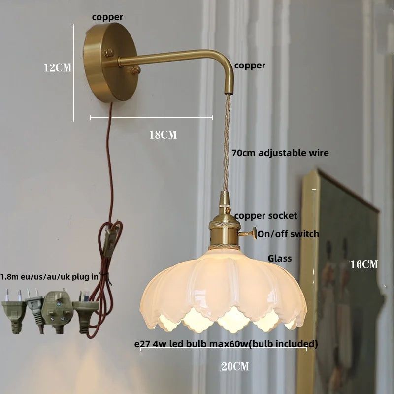 DecorBites™ Green Glass LED Wall Lights Fixture with Pull Chain Switch