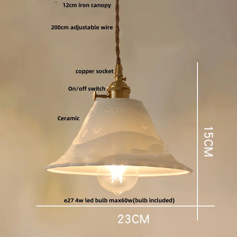 DecorBites™ Clear Glass LED Pendant Light Fixture Wood Hanging Lamp