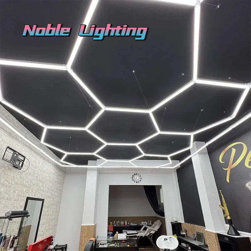 DecorBites™ Geometric LED Lights for Exhibition Car Detailing Garage Workshop - Polygonal Snowflake Theme