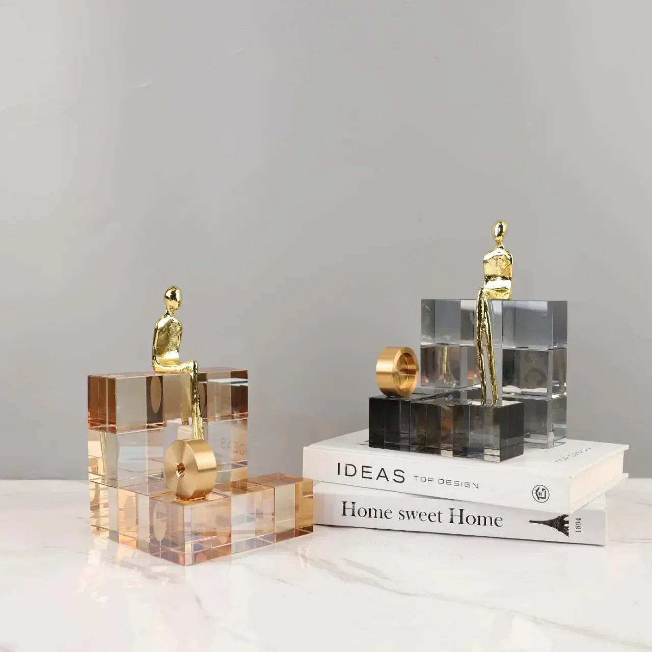 DecorBites™ Geometric Stair Crystal Ornament Metal Gold Sculpture