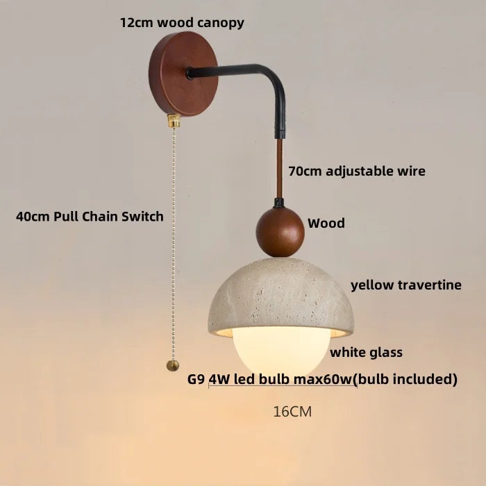 DecorBites™ LED Yellow Travertine Stone Wall Lamp with Pull Chain Switch