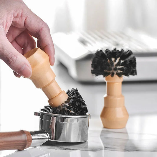 DecorBites™ Espresso Portafilter & Tamper Cleaning Brush with Wooden Handle