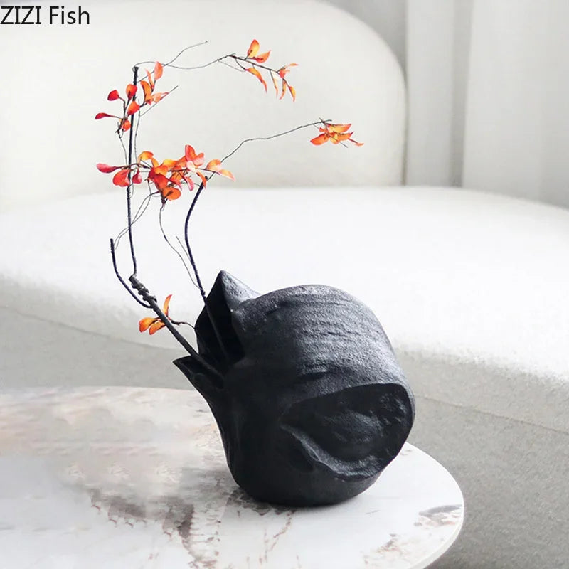 DecorBites™ Black Vase Abstract Artwork Flowers Pots Desk Decoration Aesthetic Décor