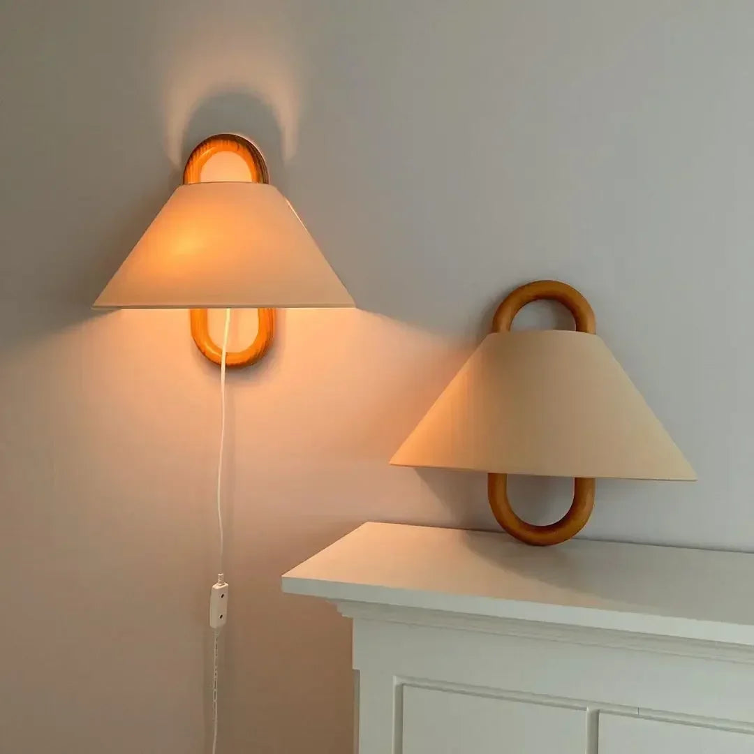 DecorBites™ Beech Wood Wall Lamp: Wabi-sabi Style Fabric Art for Living Room, Bedroom, or Porch