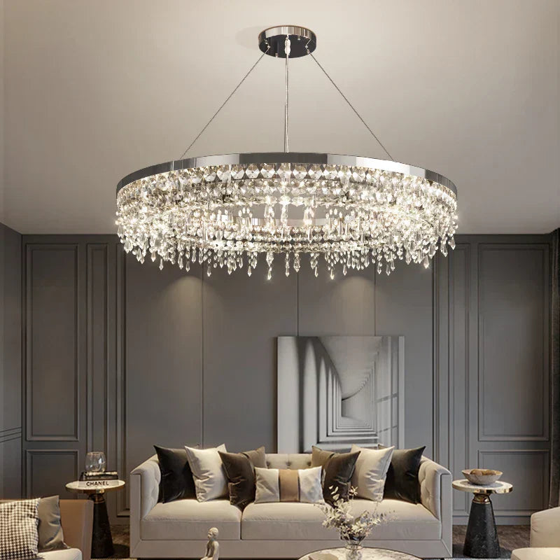 DecorBites™ Crystal Circle LED Chandelier for Modern Luxury Living Room Decor