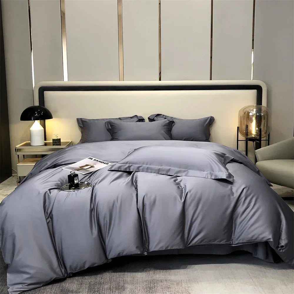 DecorBites™ Egyptian Cotton Bedding Set - Solid Color Sheet Pillowcase Duvet Cover
