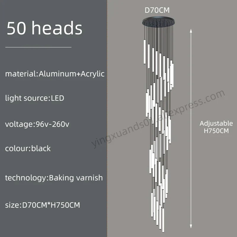 DecorBites™ Loft Black Chandelier: Acrylic Villa Ceiling Lamp for Living Room & Staircase