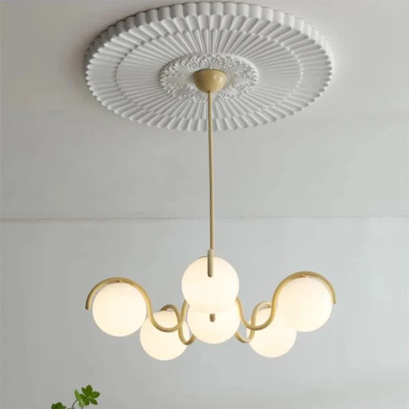 DecorBites™ Bean Glass Pendant Light, red & cream, Minimalist Nordic Chandelier for Living Room, Bedroom, Dining & Study