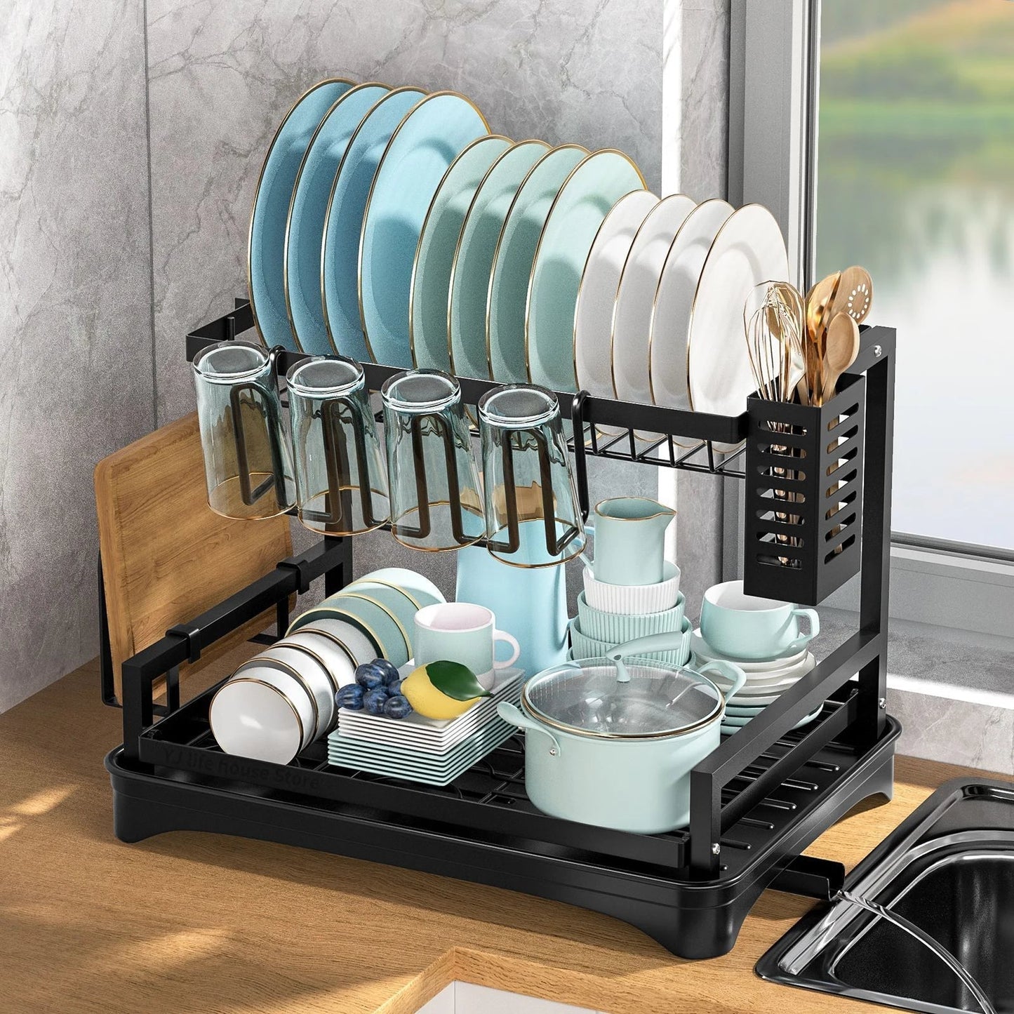 DecorBites™ Double-layer Dish Drying Rack Kitchen Sink Organizer Drainboard Storage