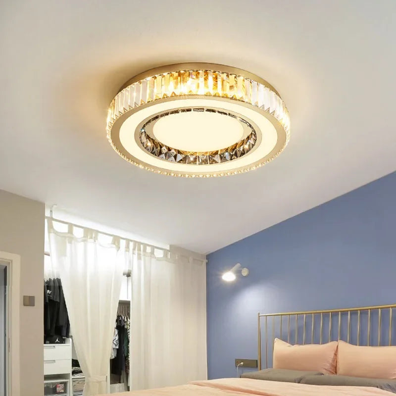 DecorBites™ Gold Crystal Double Layer Ceiling Chandelier LED Lamp Modern Luxury Home Decor