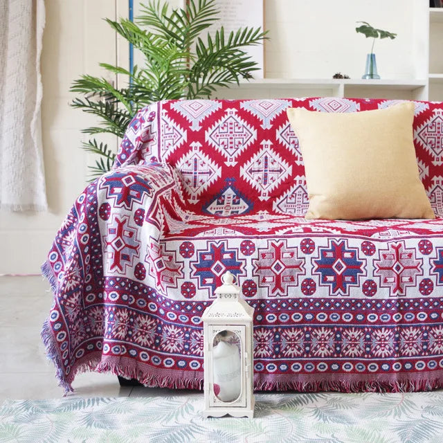 DecorBites™ Bohemian Cotton Plaid Sofa Blanket - Anti-Slip Knitted Decorative Home Cover