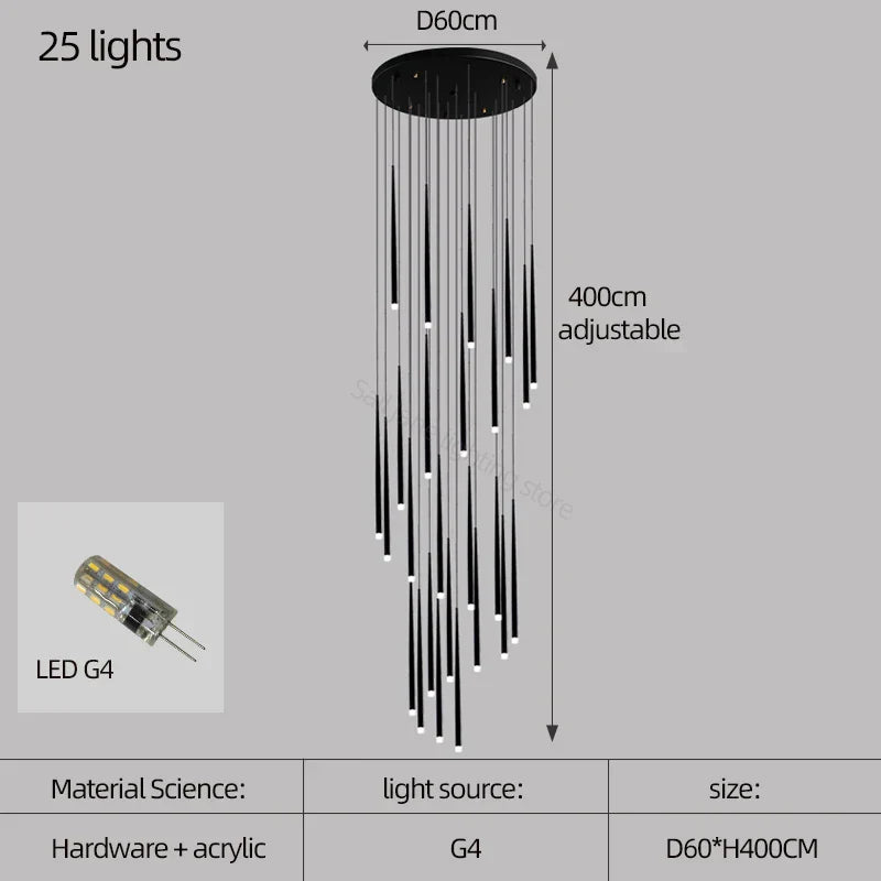 DecorBites™ Conical Chandelier Stair Lamp Modern Simple Villa Restaurant Kitchen Bedroom Bar Lighting