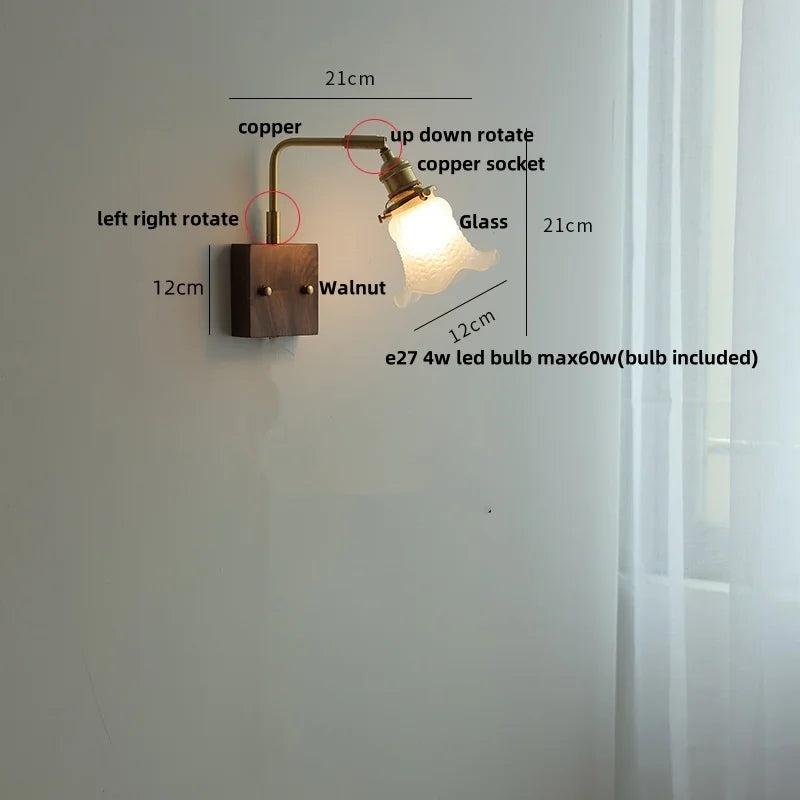 DecorBites™ LED Brass Walnut Wood Wall Sconce Rotate Glass Stair Light
