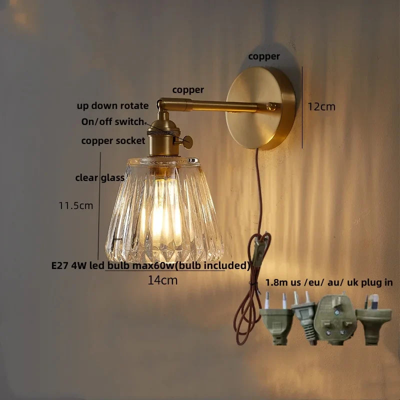 DecorBites™ Glass Copper Wall Lights Up Down Rotate Study Cafe, Nordic Modern Bedside Lamp