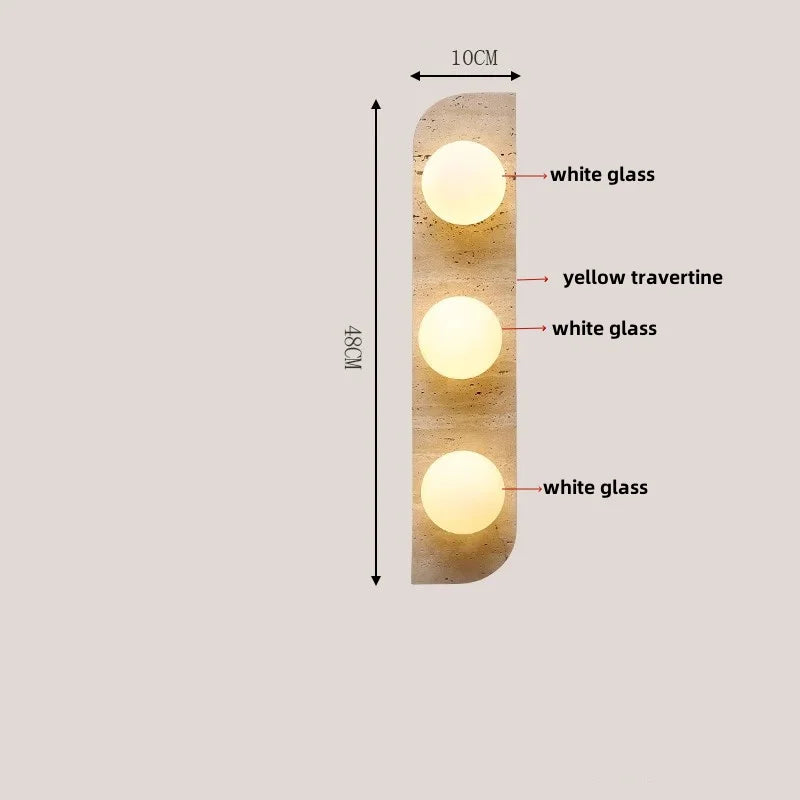 DecorBites™ LED Wall Lamp 2 Glass Ball White, Yellow Travertine Stone Indoor Light