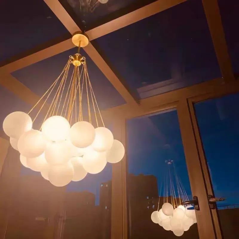 DecorBites™ Glass Chandelier: Nordic 19/37 Ball LED Lighting, Black Gold Pendant for Home Décor