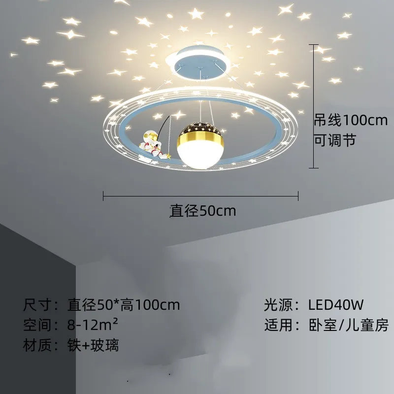 DecorBites™ Astronaut LED Chandeliers: Remote-controlled Ceiling Pendant for Children's Room, Boy's Study, Nursery