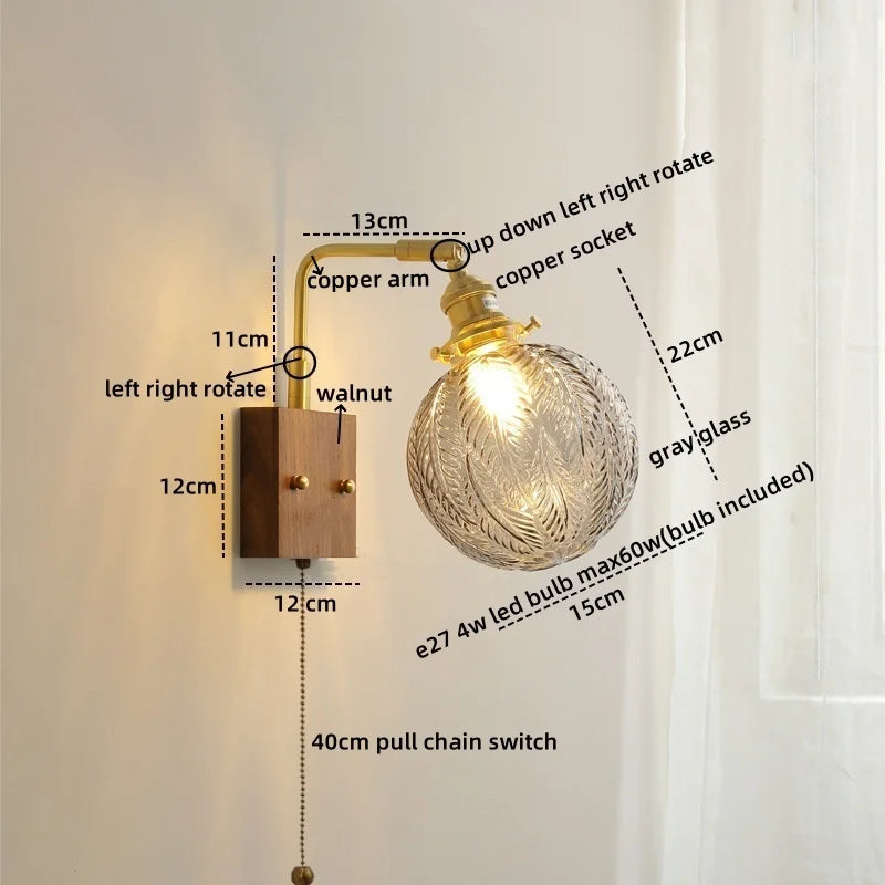 DecorBites™ Clear Glass LED Wall Sconce Walnut Copper Modern Stair Light Fixtures